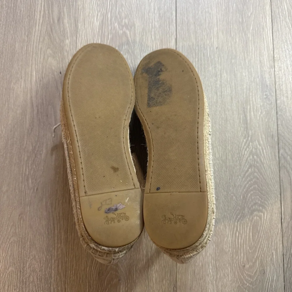 Coach Espadrilles Suede Cream Beige Rae Women's 9.5 B Platform Bow Boho Slip On